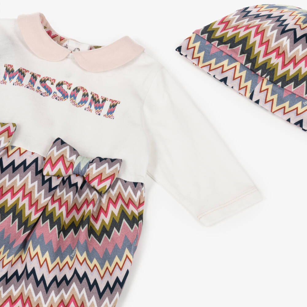Missoni-Girls White & Pink Zigzag Cotton Babysuit Gift Set | Childrensalon