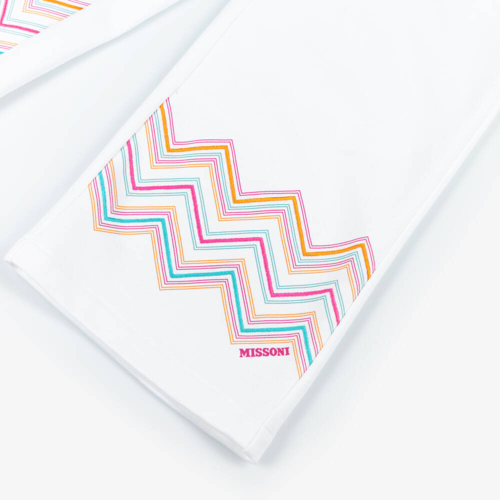 Missoni-Girls White Zigzag Cotton Joggers | Childrensalon