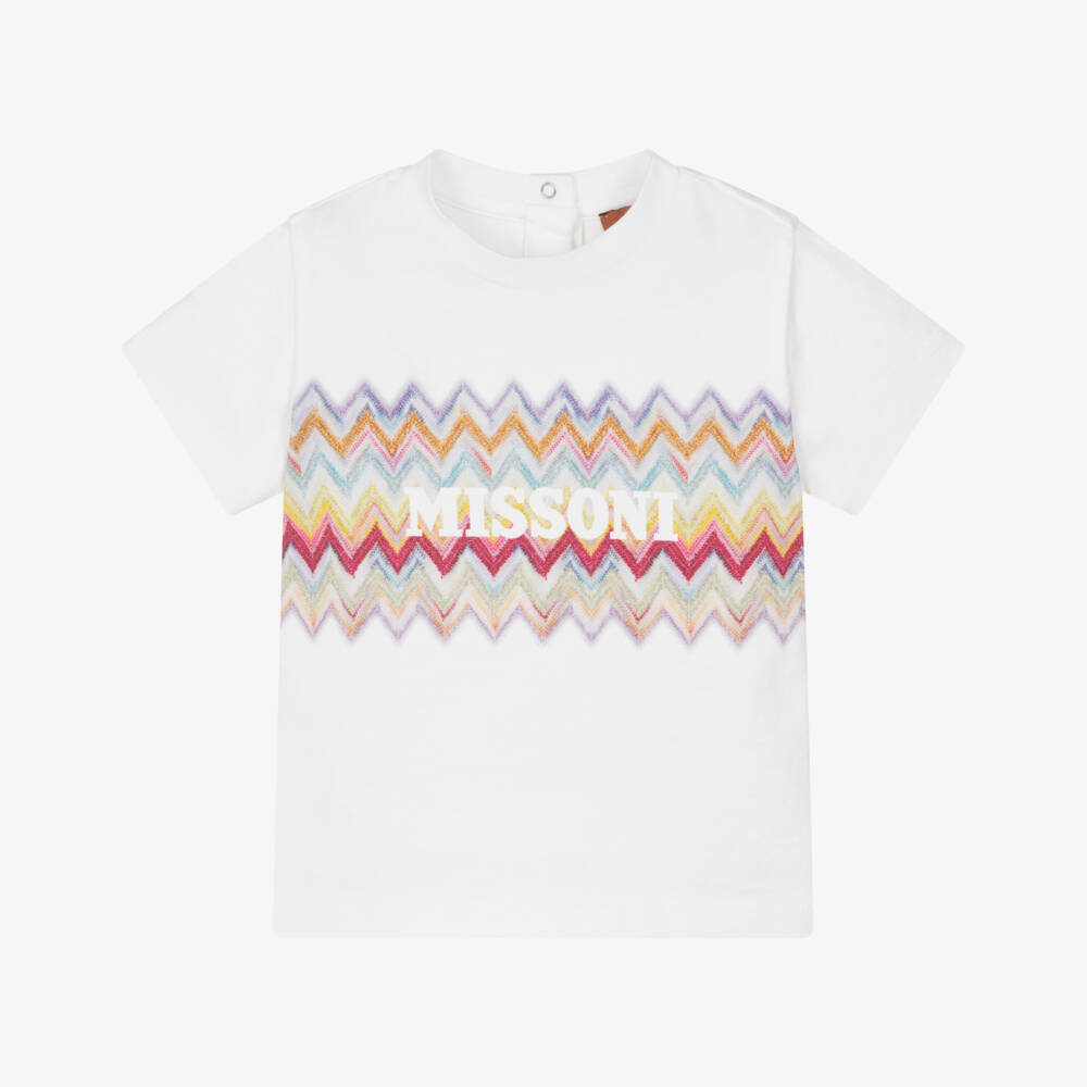 Missoni-Girls White Zigzag Logo Cotton Jersey T-Shirt  | Childrensalon