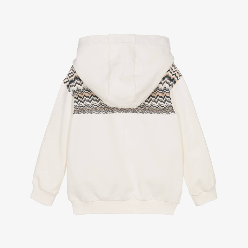 Missoni-Boy's Ivory Cotton Hoodie with Zigzag Logo & Trim | Childrensalon