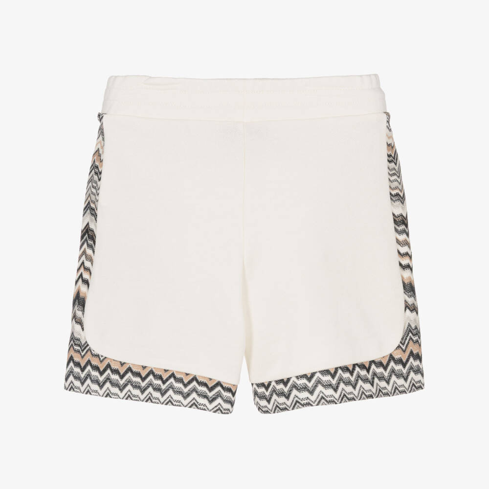 Missoni-Boys Ivory Cotton Jersey Shorts with Zigzag Trim | Childrensalon