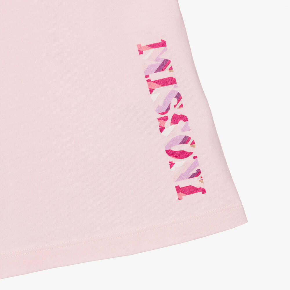 Missoni-Girls Pink Cotton Jersey T-Shirt Dress with Pink Logo | Childrensalon