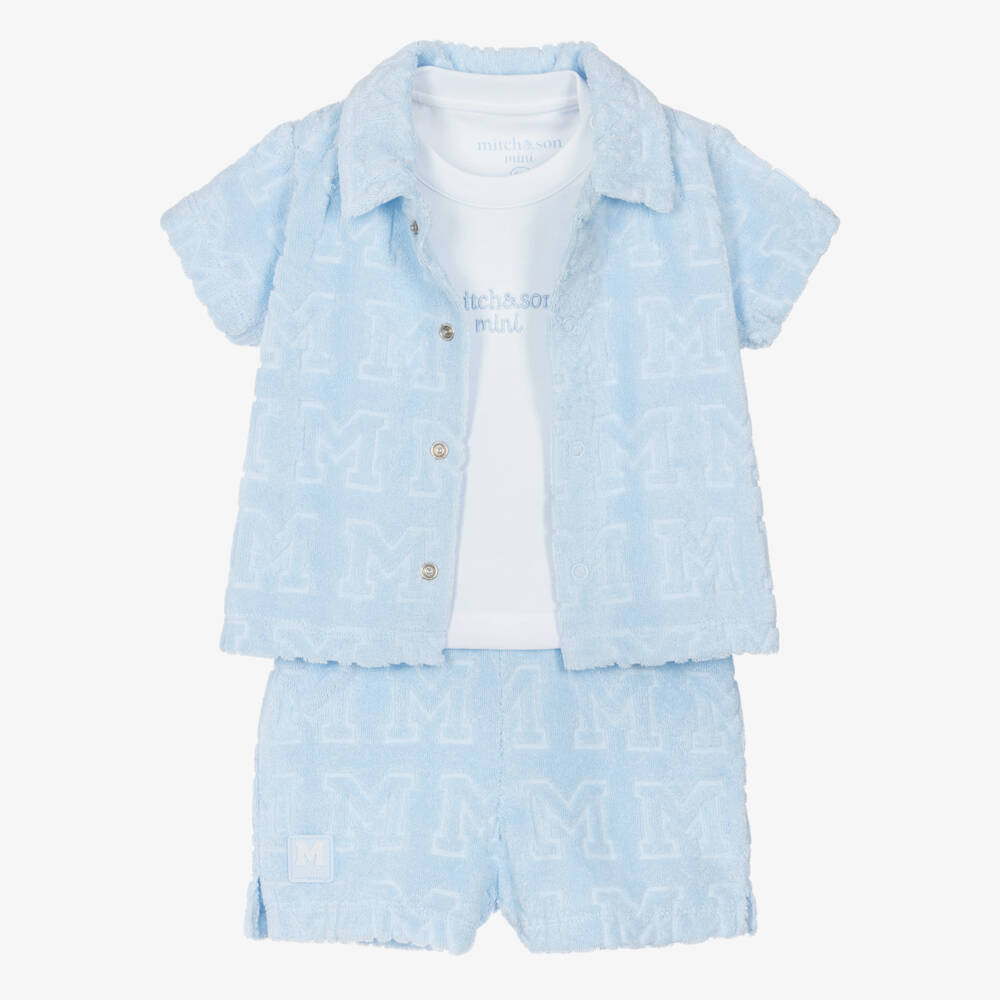 Mitch & Son-Baby Boys Blue Cotton Towelling Shorts Set | Childrensalon