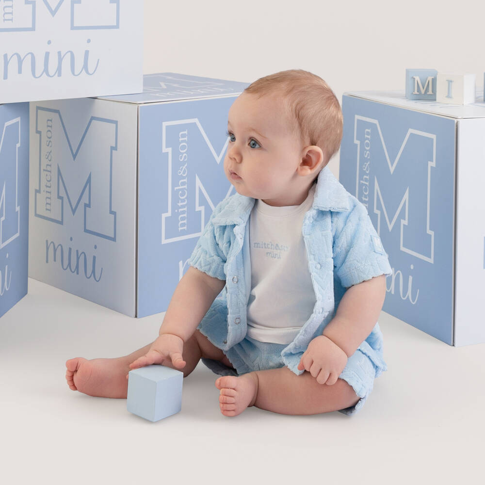 Mitch & Son-Baby Boys Blue Cotton Towelling Shorts Set | Childrensalon