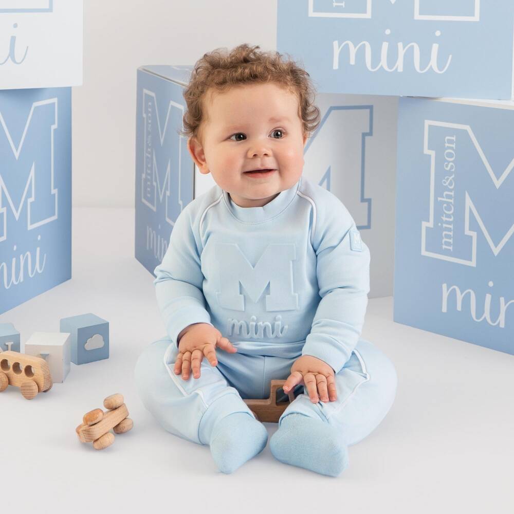Mitch & Son-Baby Boys Pastel Blue Cotton Jersey Tracksuit | Childrensalon