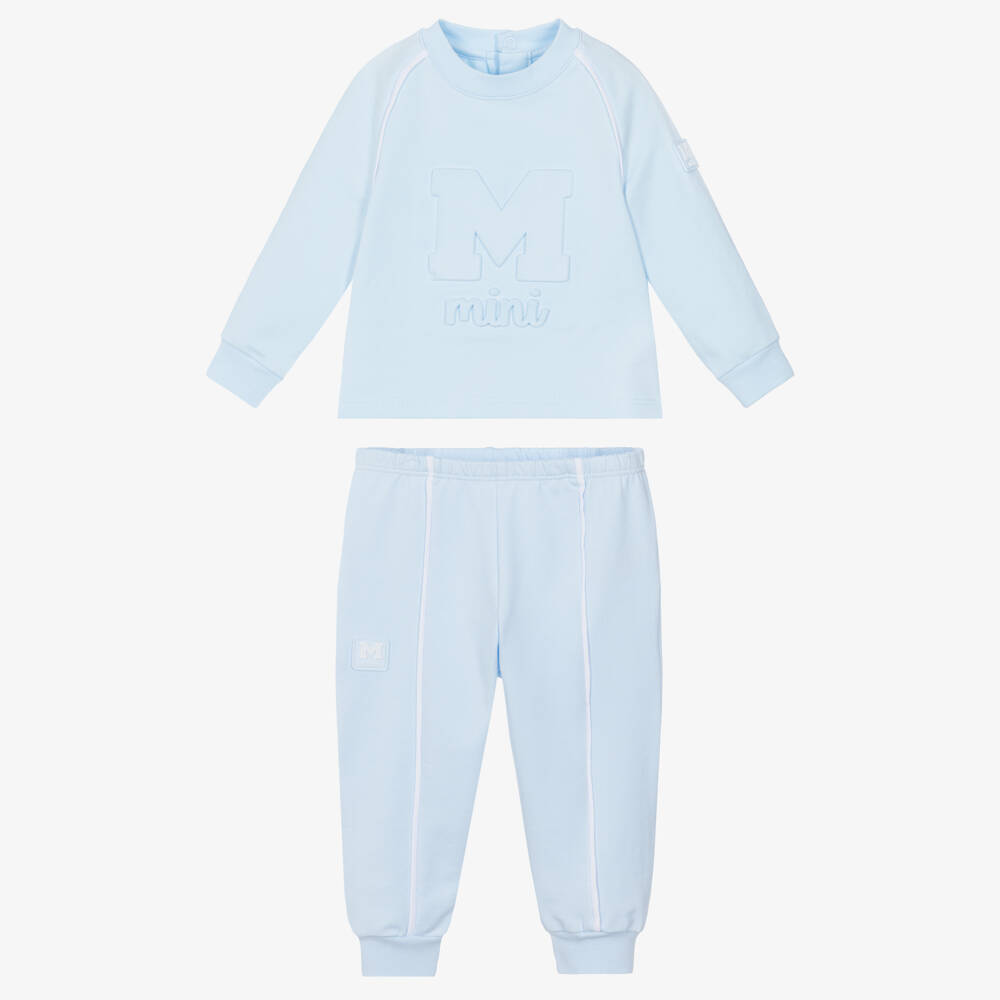 Mitch & Son-Baby Boys Pastel Blue Cotton Jersey Tracksuit | Childrensalon
