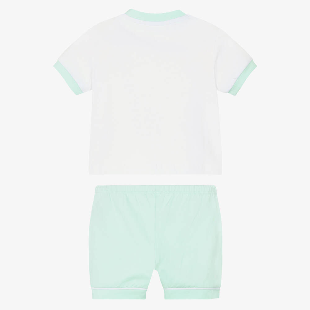 Mitch & Son-Baby Boys White Green Embroidered Logo Cotton Shorts Set | Childrensalon