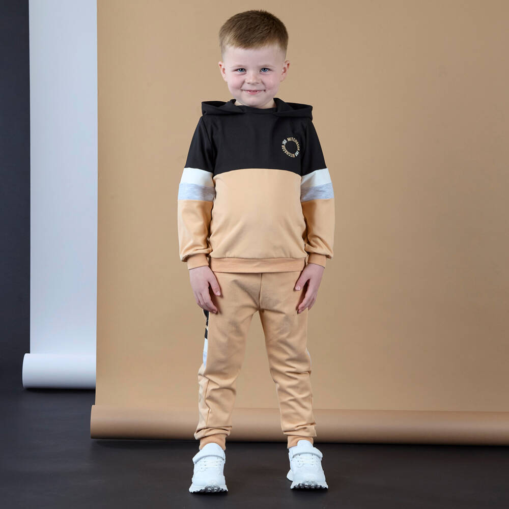 Mitch & Son-Boys Beige & Black Colourblock Tracksuit | Childrensalon