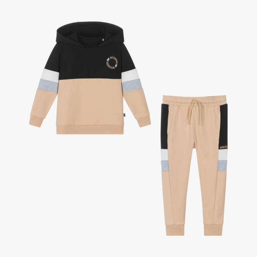 Mitch & Son-Boys Beige & Black Colourblock Tracksuit | Childrensalon