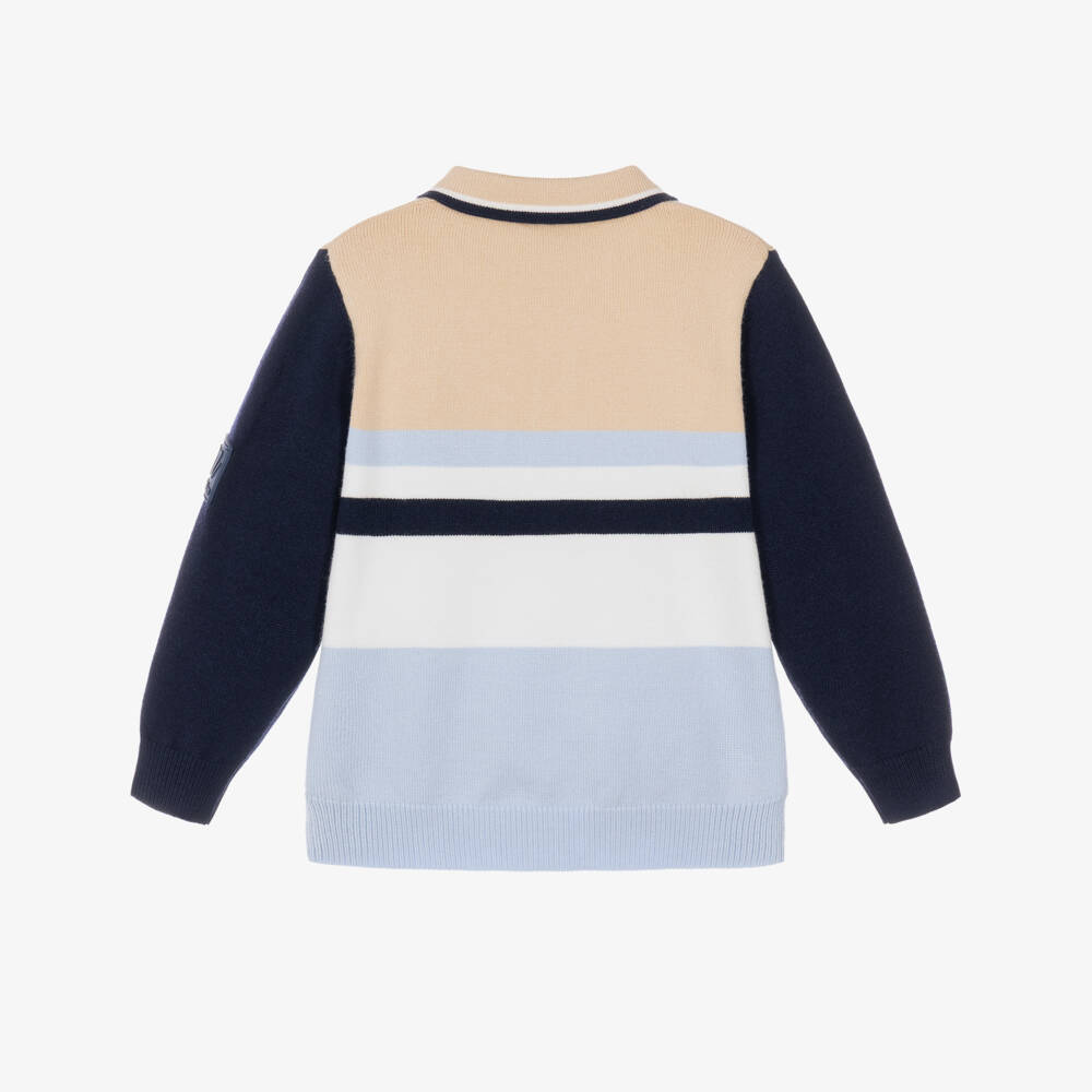 Mitch & Son-Boys Beige & Blue Colour Block Sweater | Childrensalon