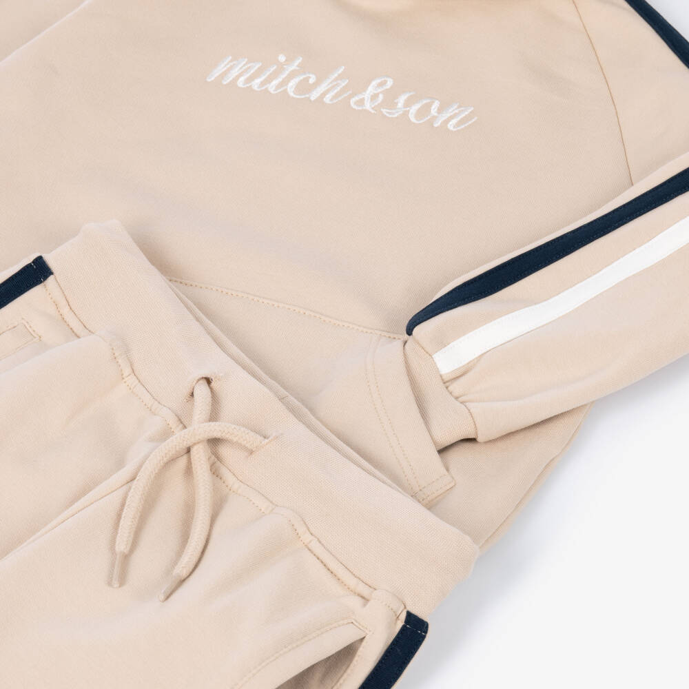 Mitch & Son-Boys Beige Cotton Hooded Tracksuit | Childrensalon