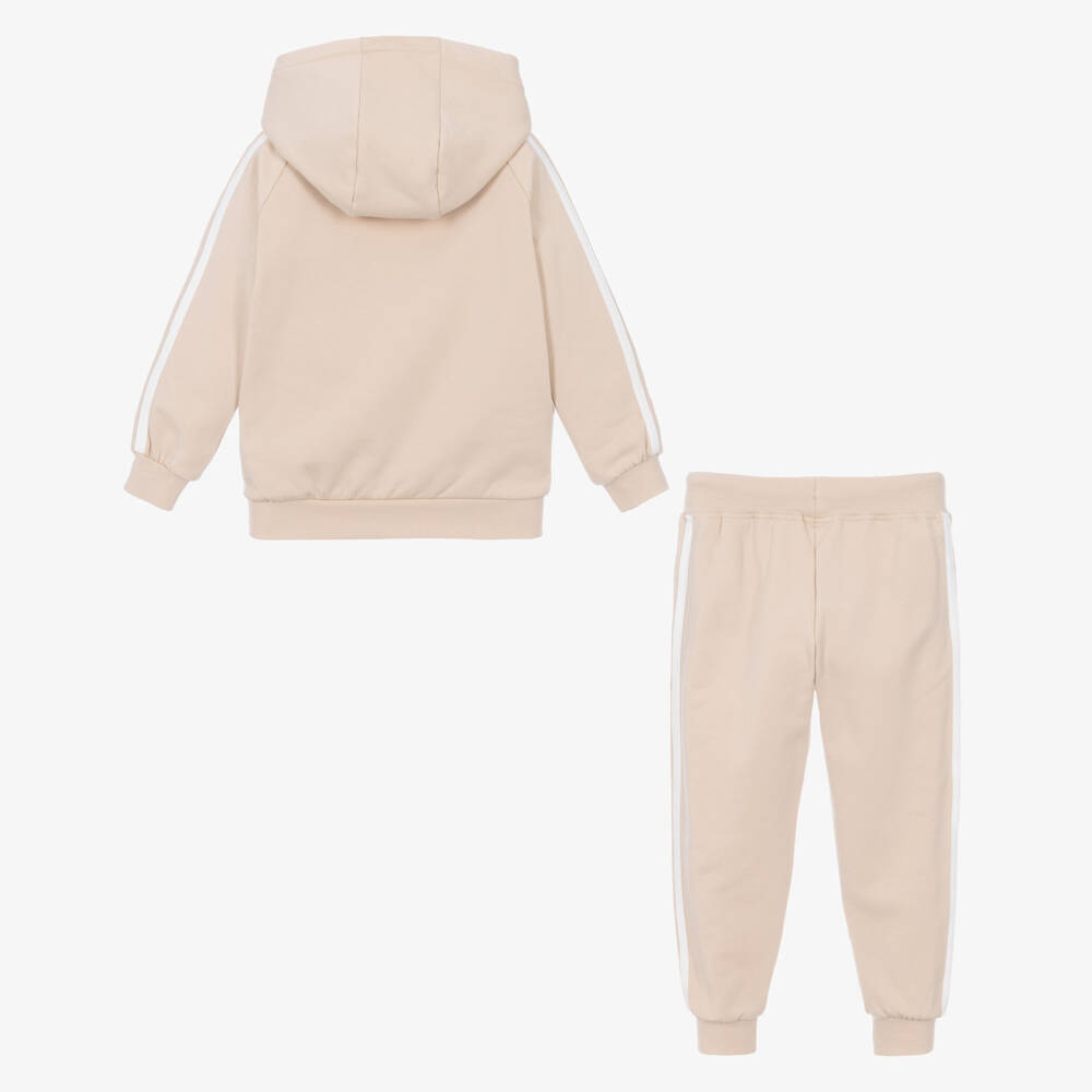 Mitch & Son-Boys Beige Cotton Hooded Tracksuit | Childrensalon