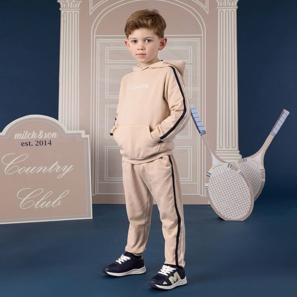 Mitch & Son-بدلة رياضية بهودي قطن لون بيج للأولاد | Childrensalon