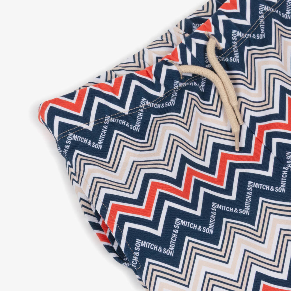 Mitch & Son-Boys Beige Cotton Shorts Set with Zigzag Print | Childrensalon