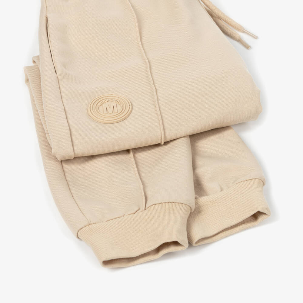 Mitch & Son-Boys Beige Cotton Tracksuit with Flap Pockets | Childrensalon