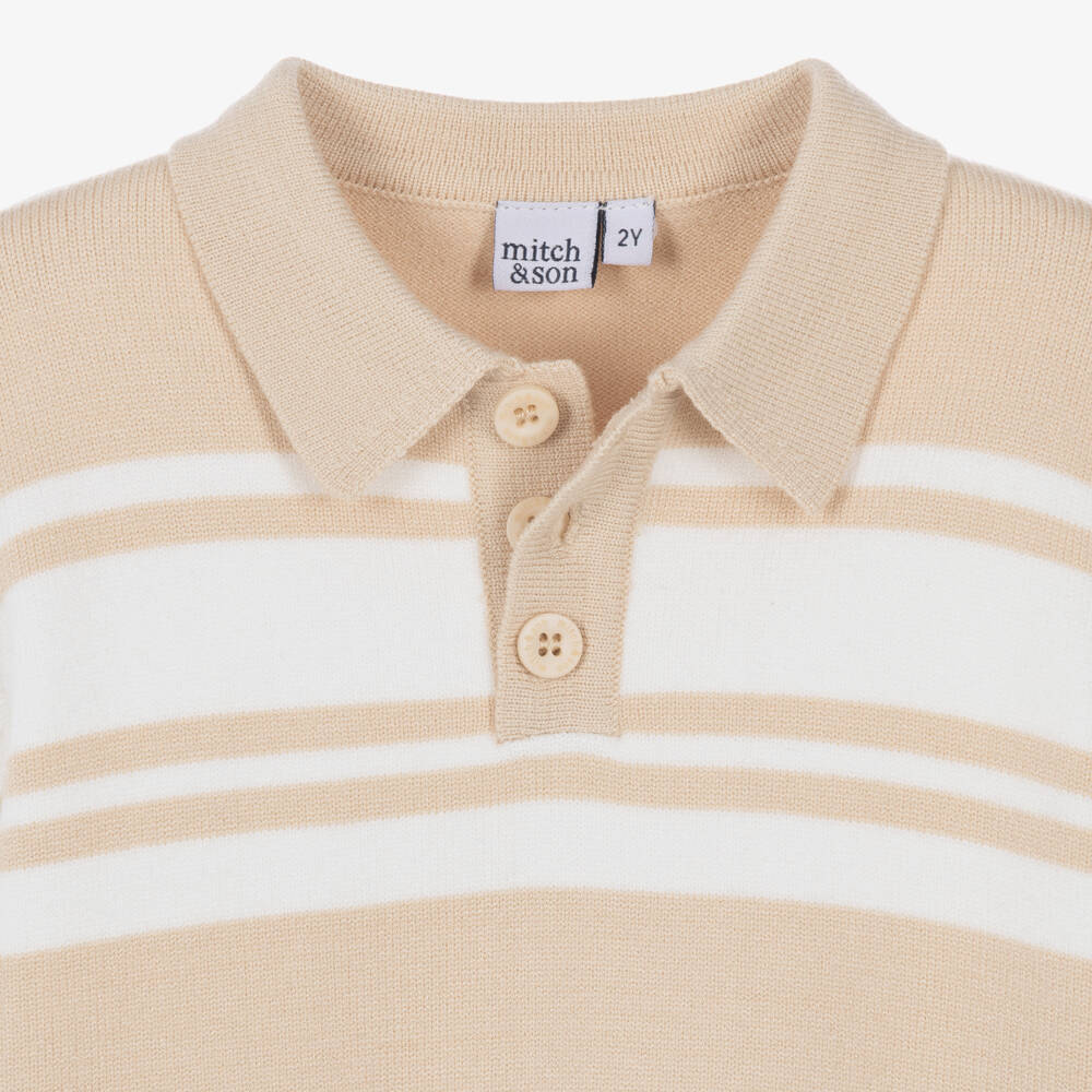 Mitch & Son-Boys Beige & White Knitted Tracksuit | Childrensalon