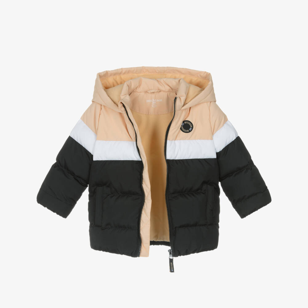 Mitch & Son-Boys Black & Beige Colourblock Puffer Coat | Childrensalon