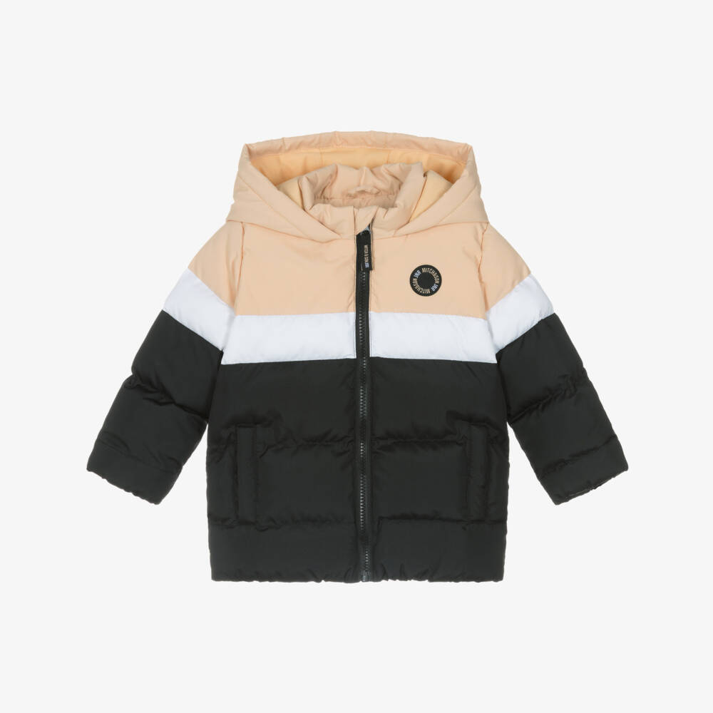 Mitch & Son-Boys Black & Beige Colourblock Puffer Coat | Childrensalon