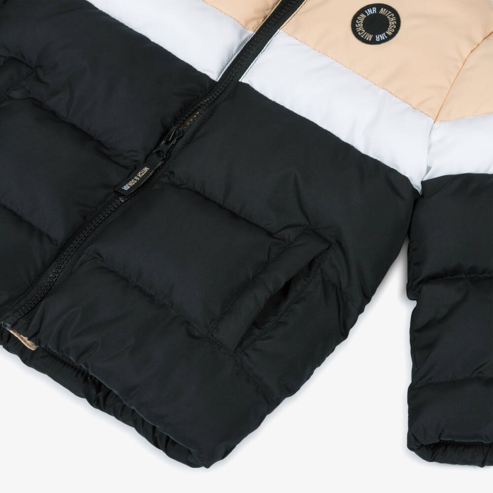 Mitch & Son-Boys Black & Beige Colourblock Puffer Coat | Childrensalon