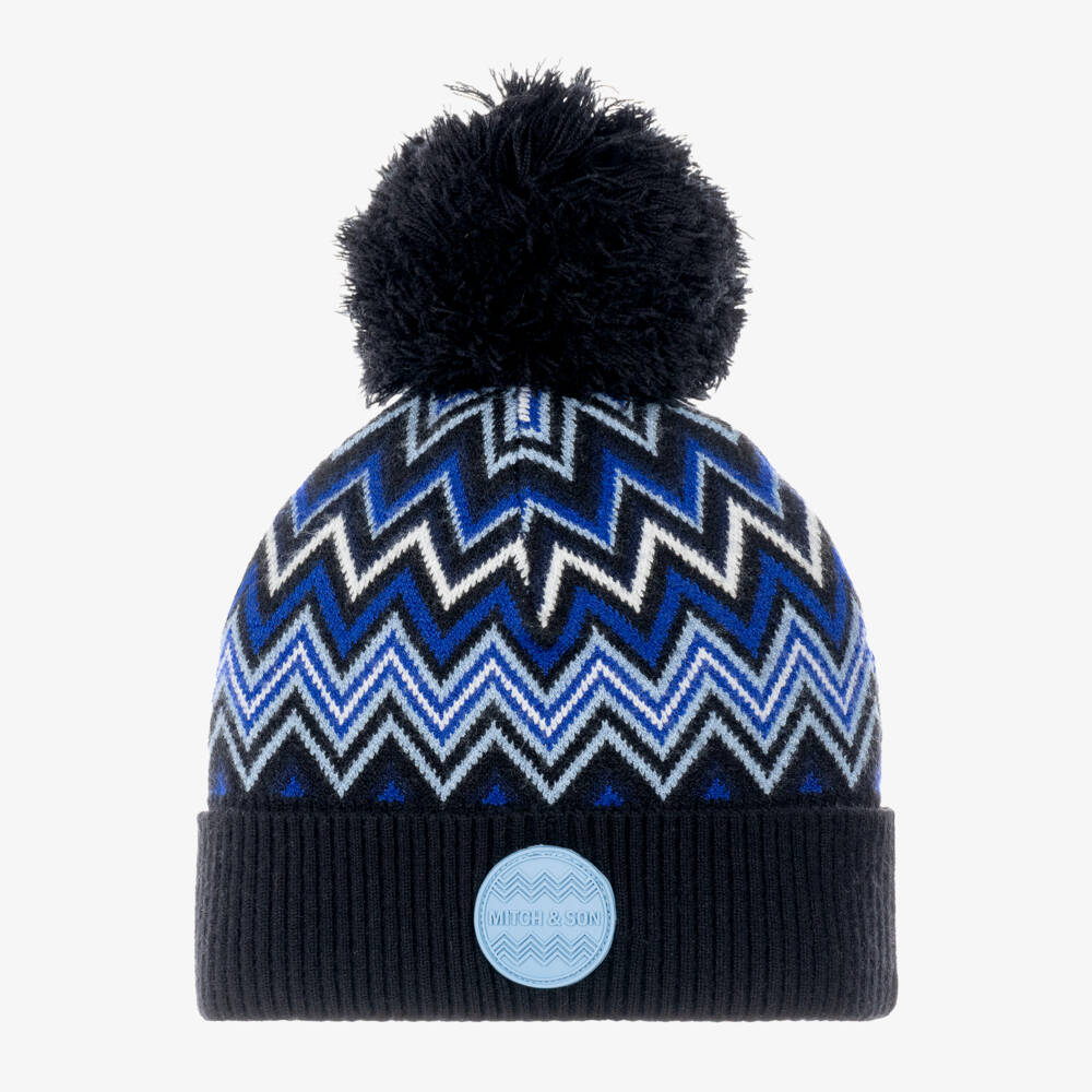 Mitch & Son-Boys Black & Blue Zigzag Knitted Hat | Childrensalon