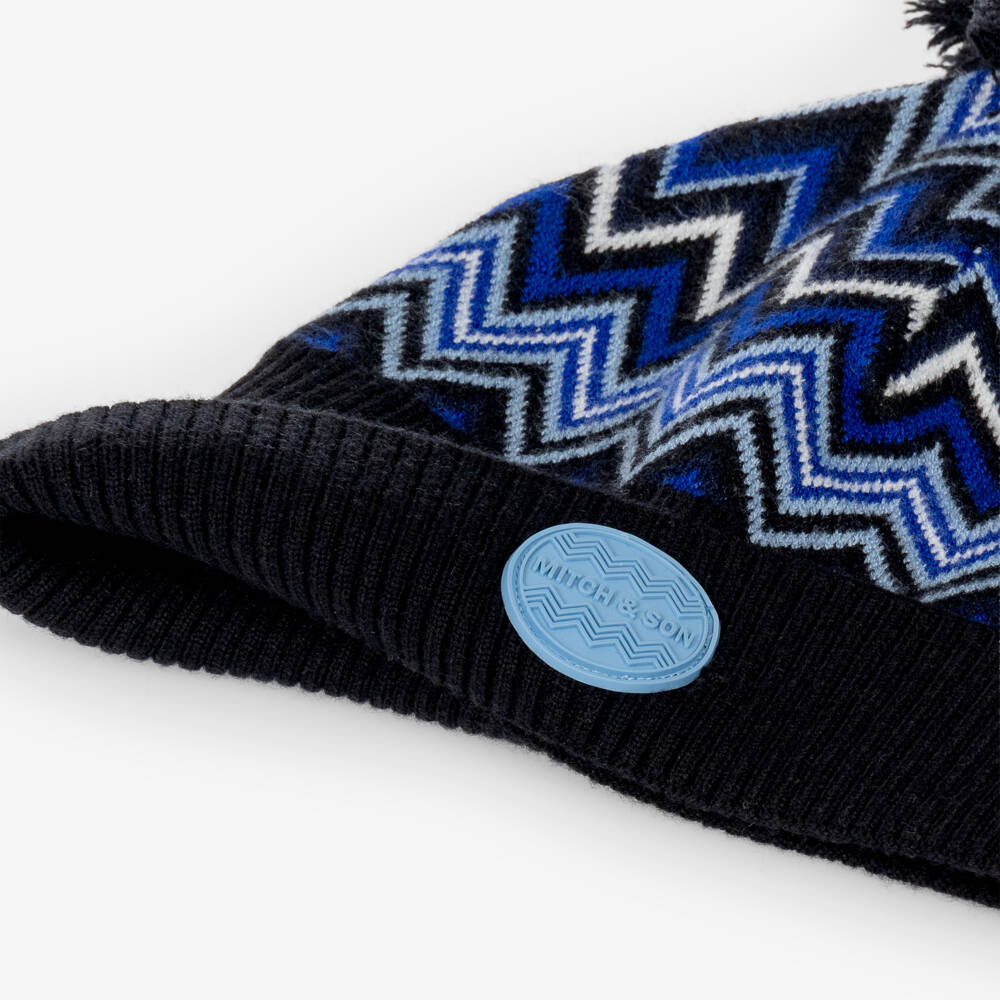 Mitch & Son-Boys Black & Blue Zigzag Knitted Hat | Childrensalon