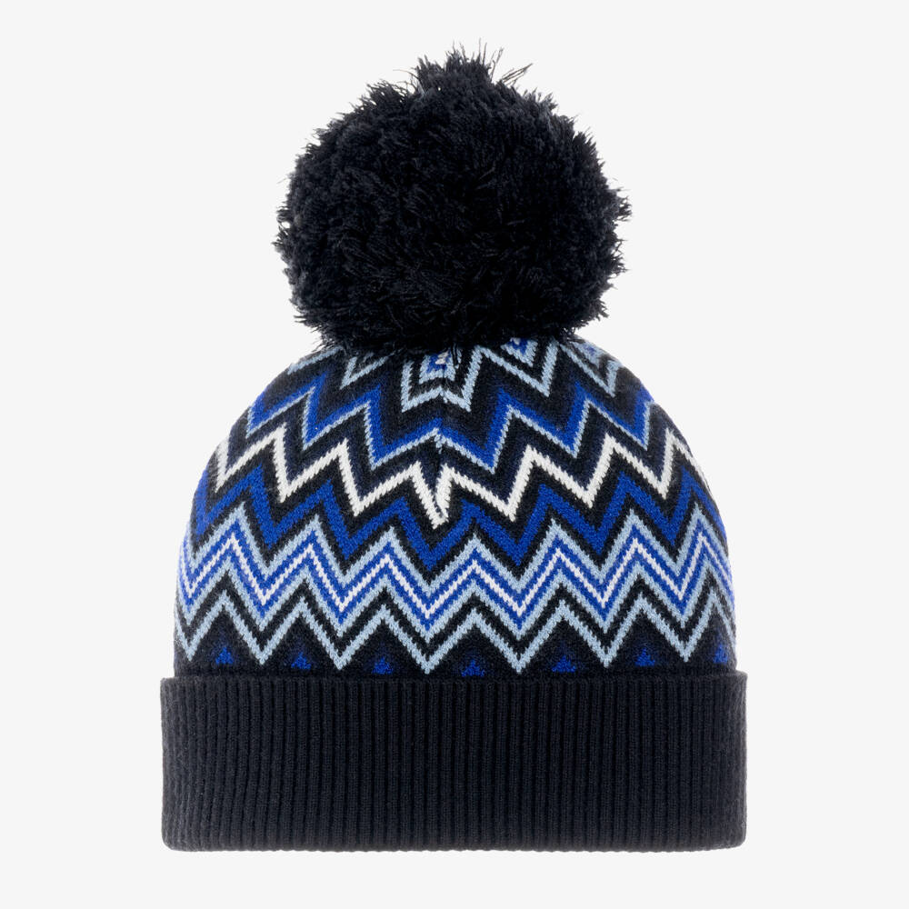 Mitch & Son-Boys Black & Blue Zigzag Knitted Hat | Childrensalon