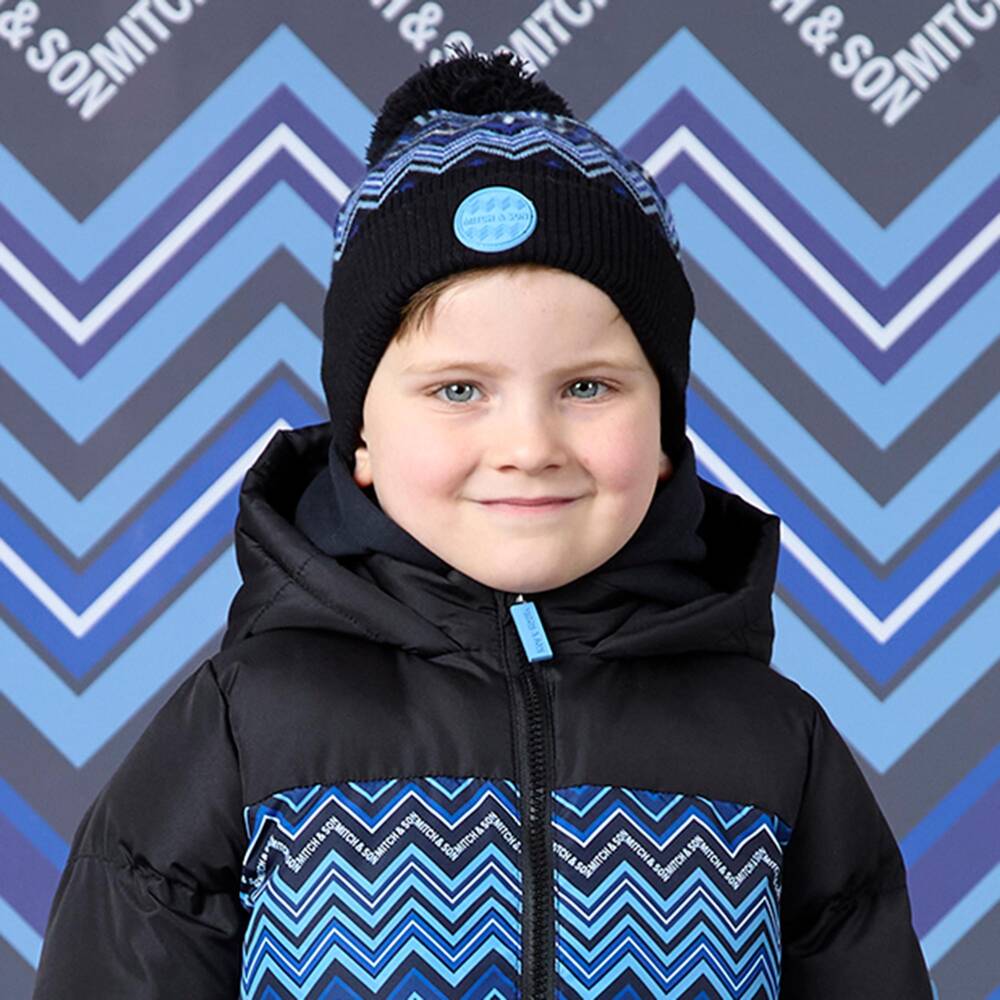Mitch & Son-Boys Black & Blue Zigzag Knitted Hat | Childrensalon
