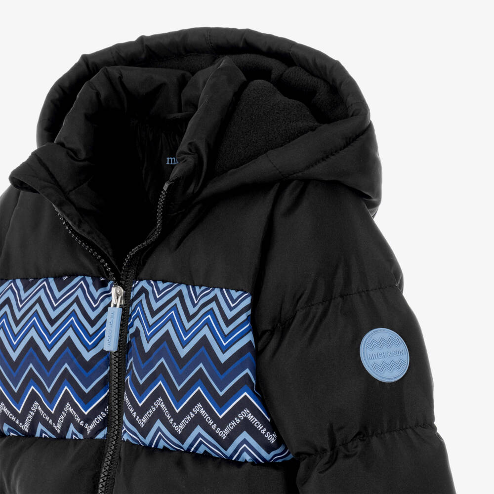 Mitch & Son-Boys Black & Blue Zigzag Puffer Jacket | Childrensalon