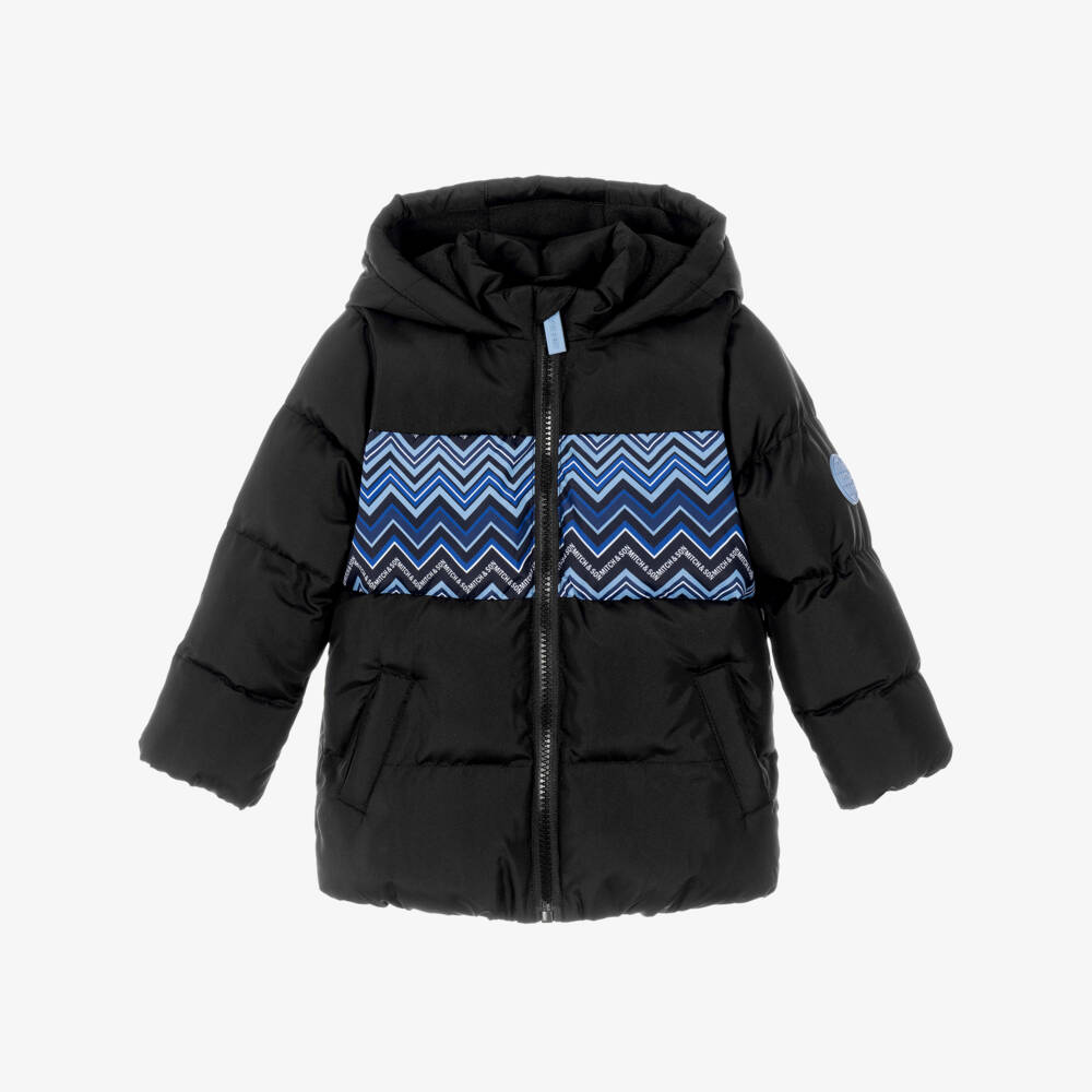 Mitch & Son-Boys Black & Blue Zigzag Puffer Jacket | Childrensalon