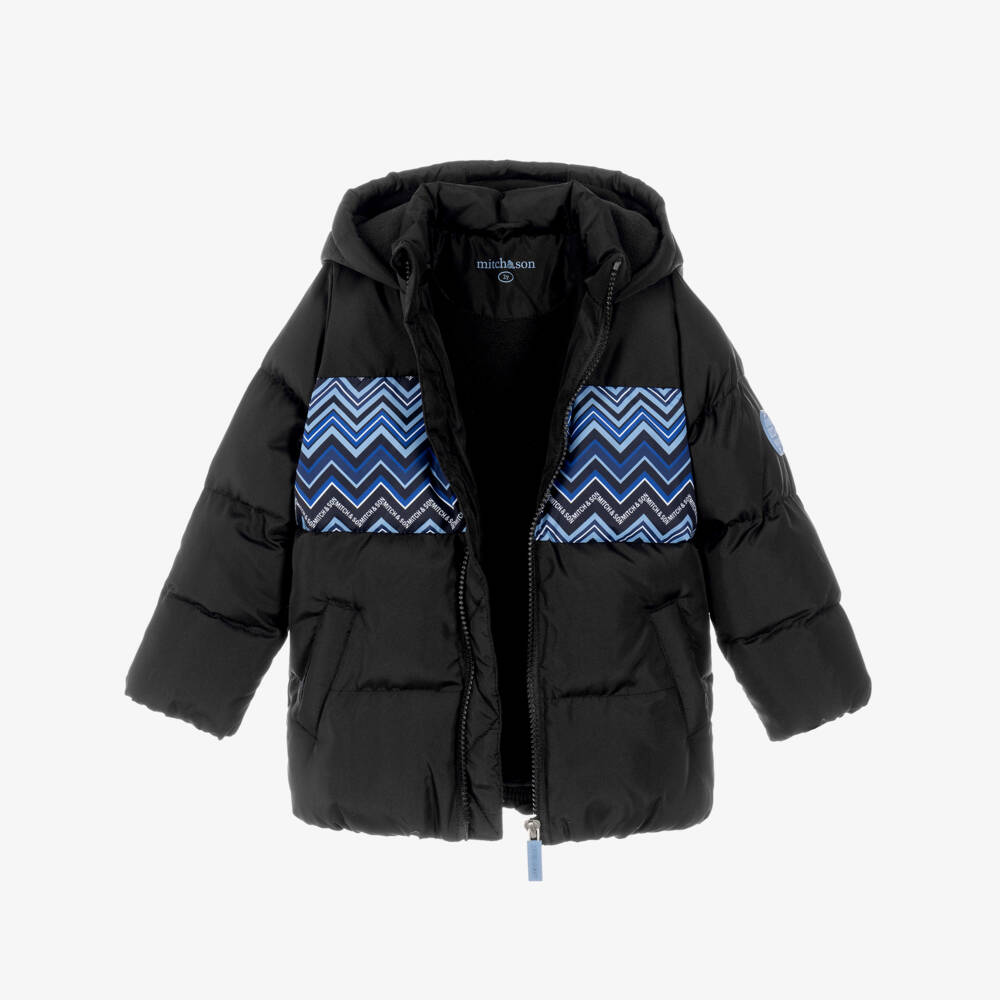 Mitch & Son-Boys Black & Blue Zigzag Puffer Jacket | Childrensalon