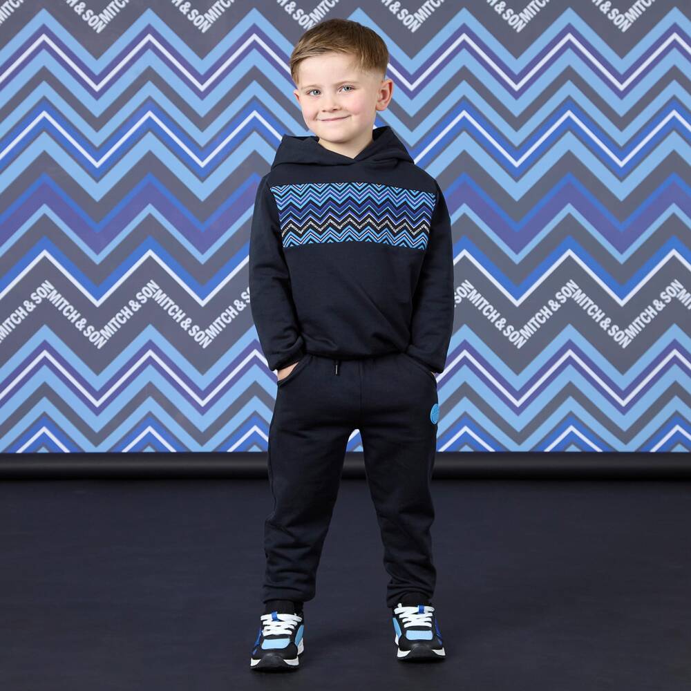 Mitch & Son-Boys Black & Blue Zigzag Tracksuit | Childrensalon