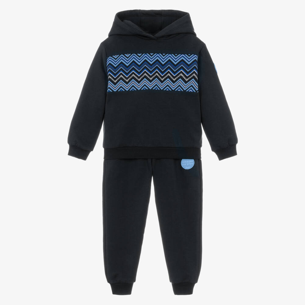 Mitch & Son-Boys Black & Blue Zigzag Tracksuit | Childrensalon