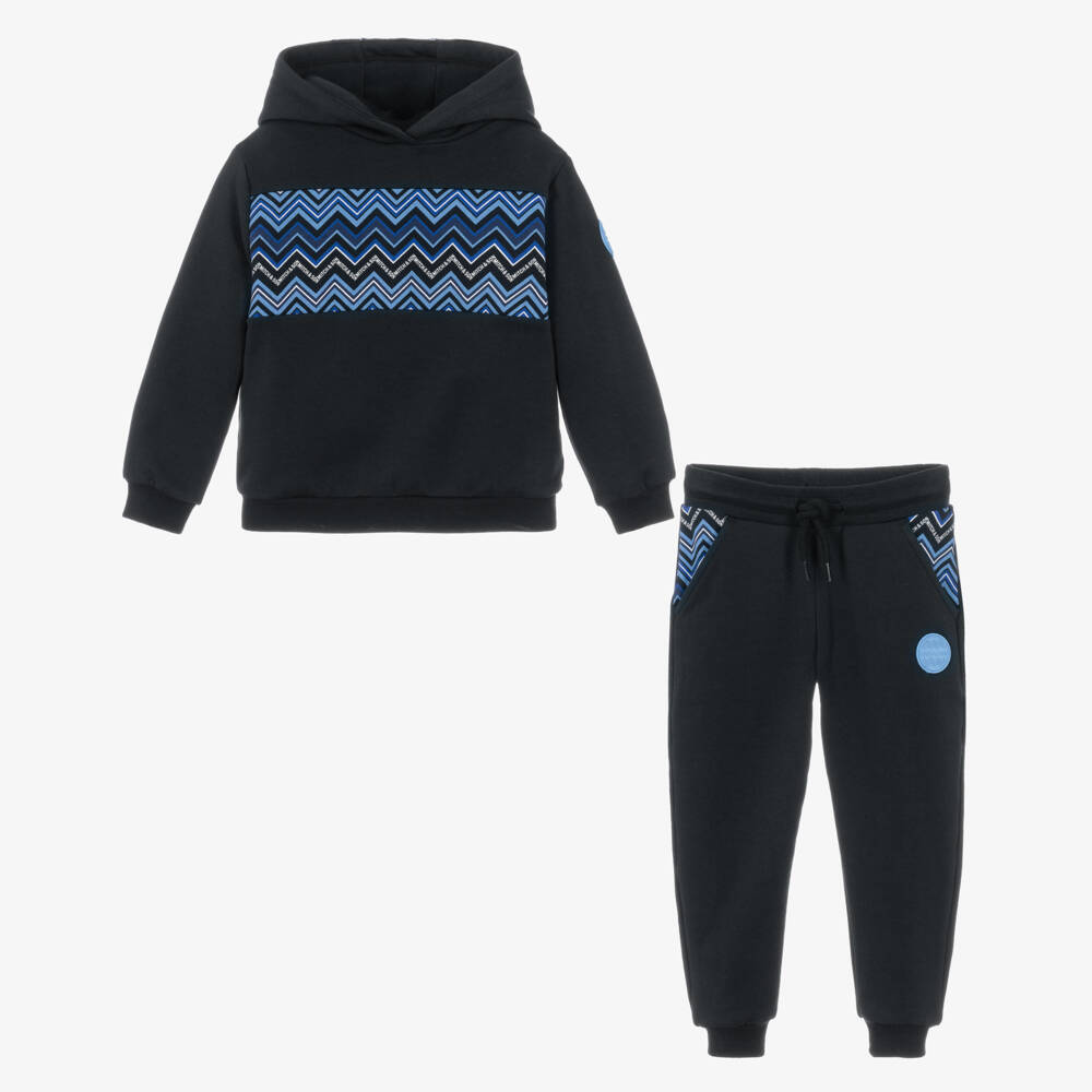 Mitch & Son-Boys Black & Blue Zigzag Tracksuit | Childrensalon