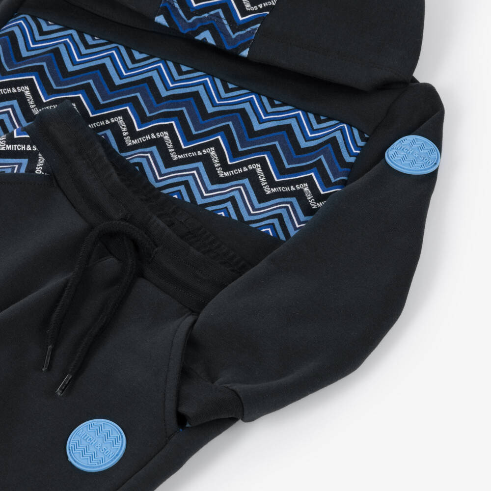 Mitch & Son-Boys Black & Blue Zigzag Tracksuit | Childrensalon