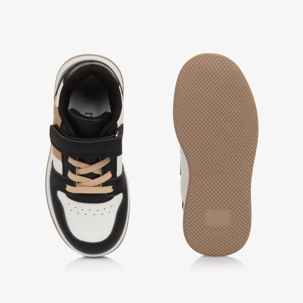 Mitch & Son-Boys Black & Ivory Faux Leather Trainers | Childrensalon