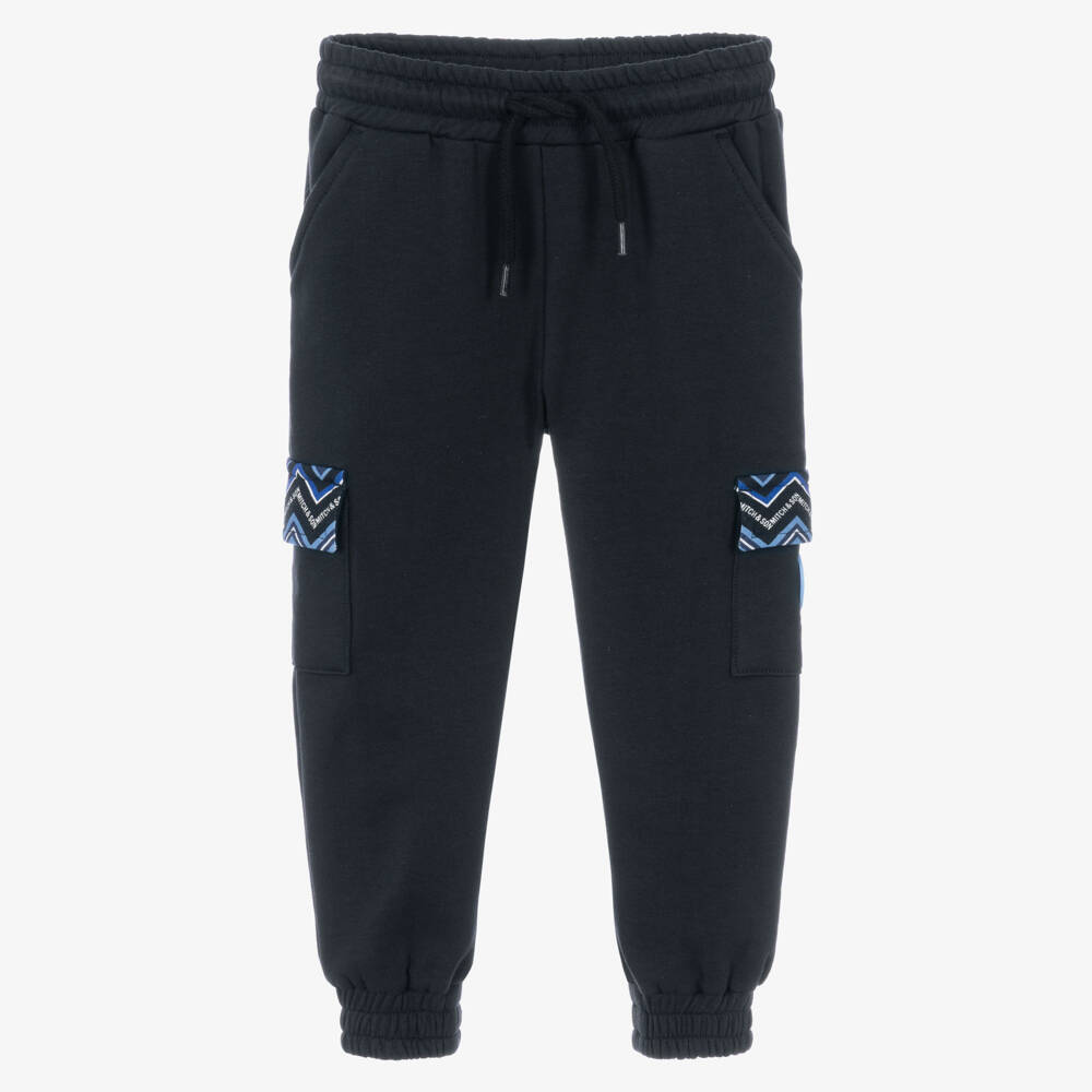 Mitch & Son-Boys Black Joggers with Zigzag Print | Childrensalon