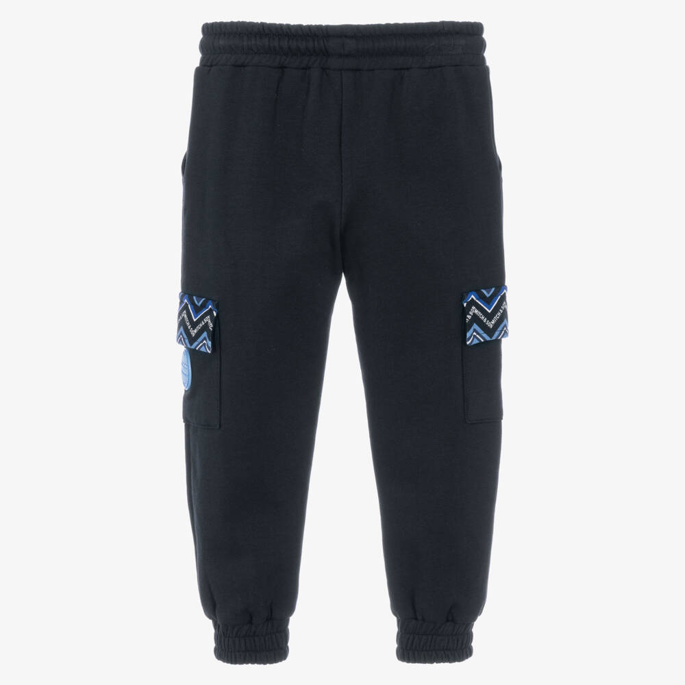 Mitch & Son-Boys Black Joggers with Zigzag Print | Childrensalon