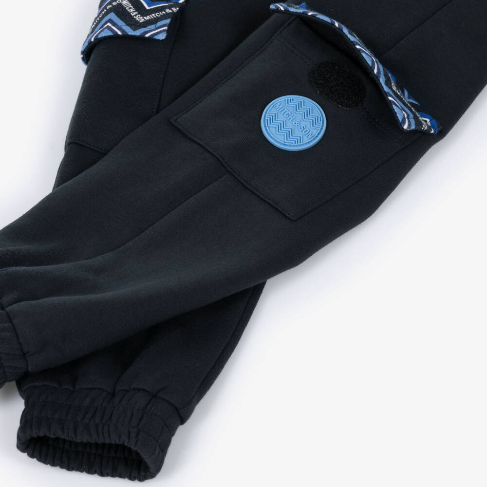 Mitch & Son-Boys Black Joggers with Zigzag Print | Childrensalon