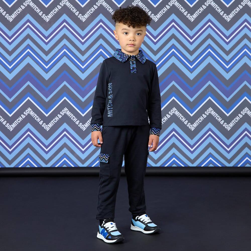 Mitch & Son-Boys Black Joggers with Zigzag Print | Childrensalon