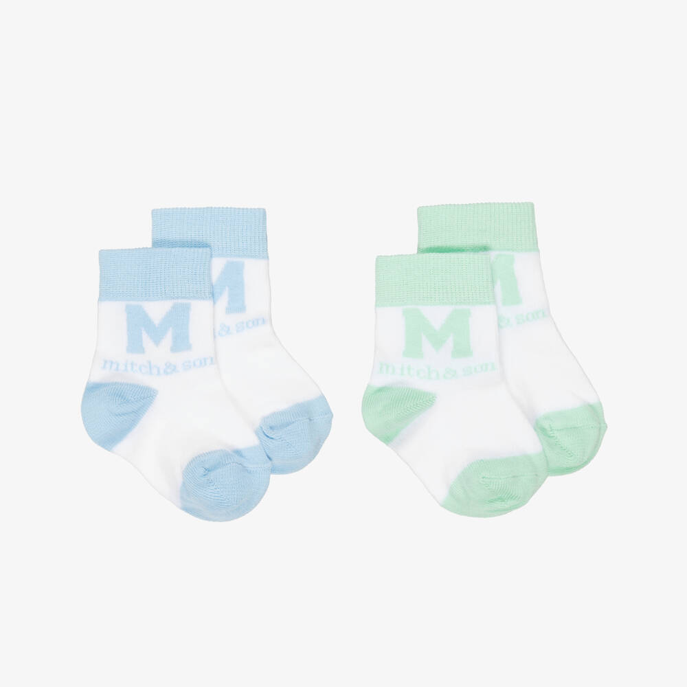 Mitch & Son-Boys Blue & Green Cotton Socks (2 Pack) | Childrensalon