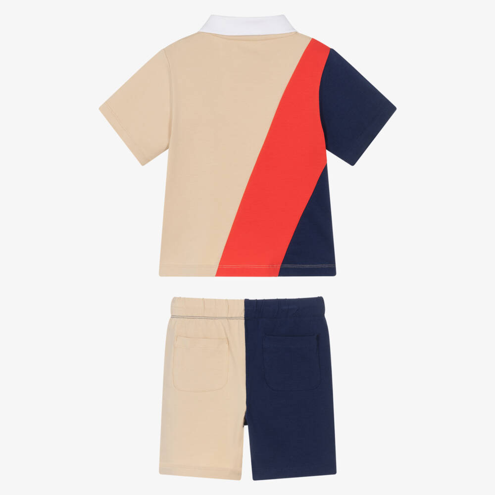 Mitch & Son-Boys Blue, Red & Beige Colourblock Cotton Shorts Set | Childrensalon