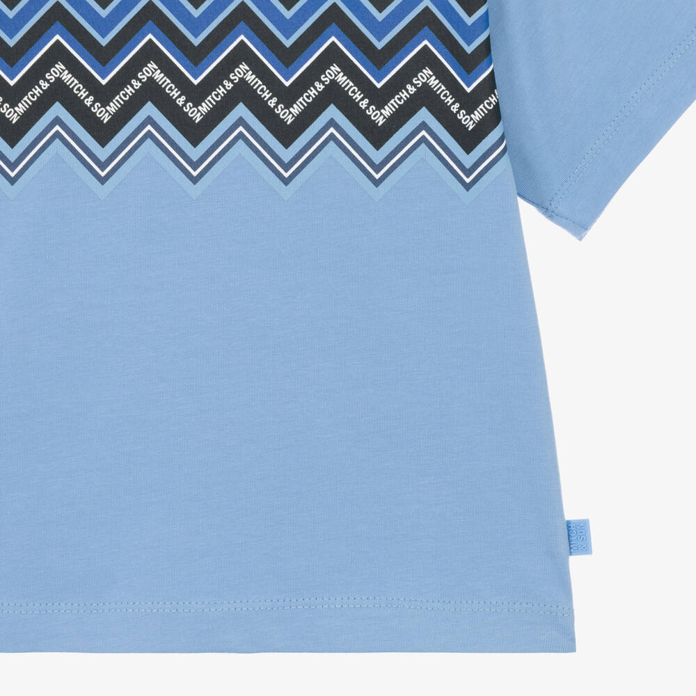 Mitch & Son-Boys Blue T-Shirt with Zigzag Print | Childrensalon
