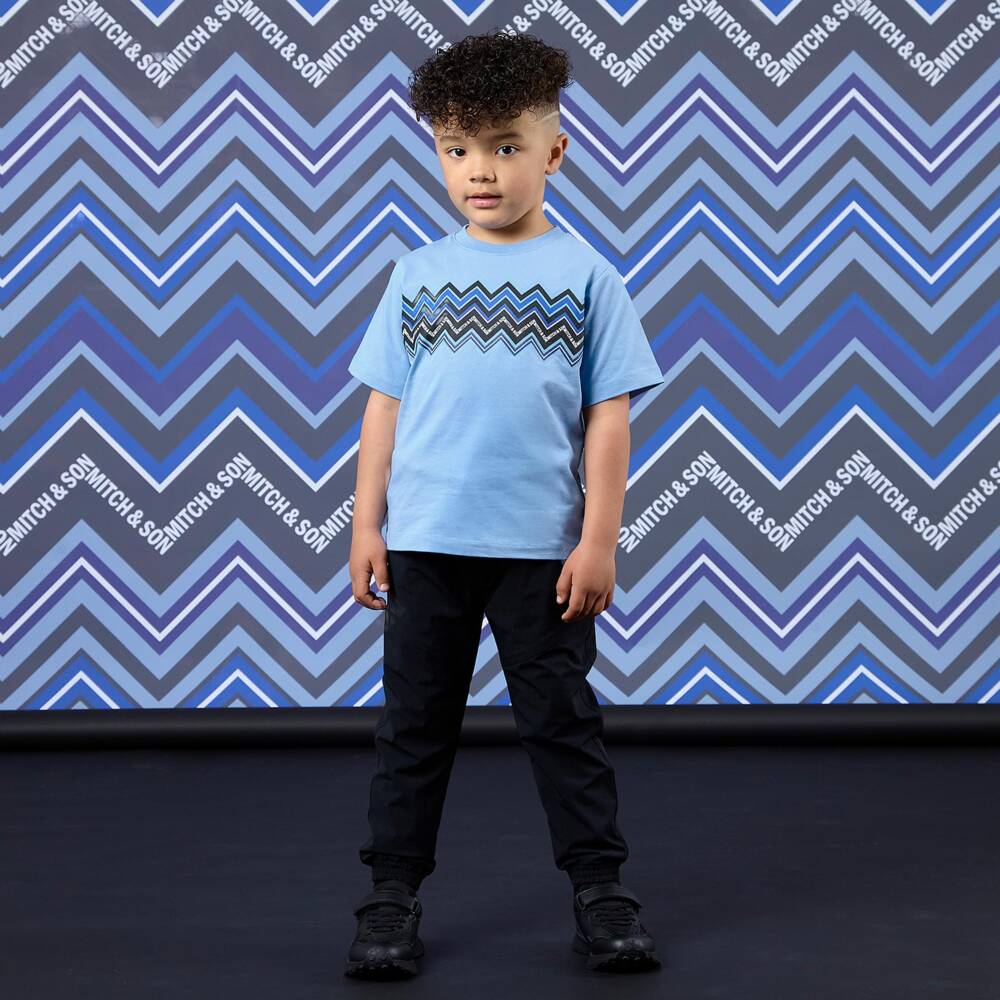 Mitch & Son-Boys Blue T-Shirt with Zigzag Print | Childrensalon