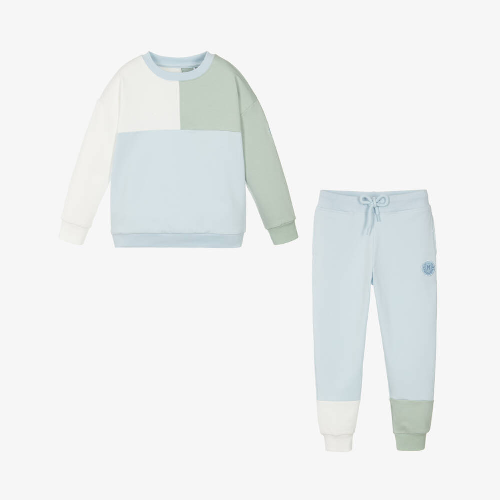 Mitch & Son-Boys Blue, White & Green Colourblock Tracksuit | Childrensalon