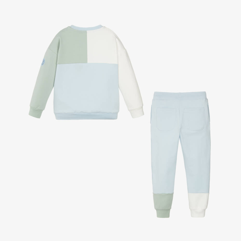 Mitch & Son-Boys Blue, White & Green Colourblock Tracksuit | Childrensalon