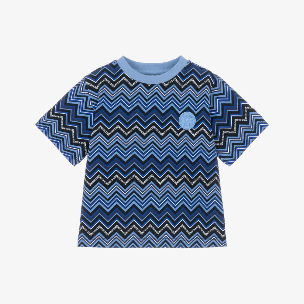 Mitch & Son-Boys Blue Zigzag T-Shirt | Childrensalon
