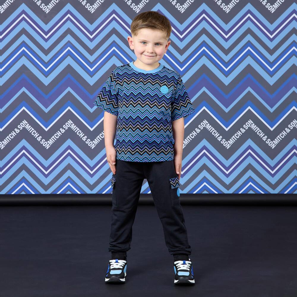 Mitch & Son-Boys Blue Zigzag T-Shirt | Childrensalon