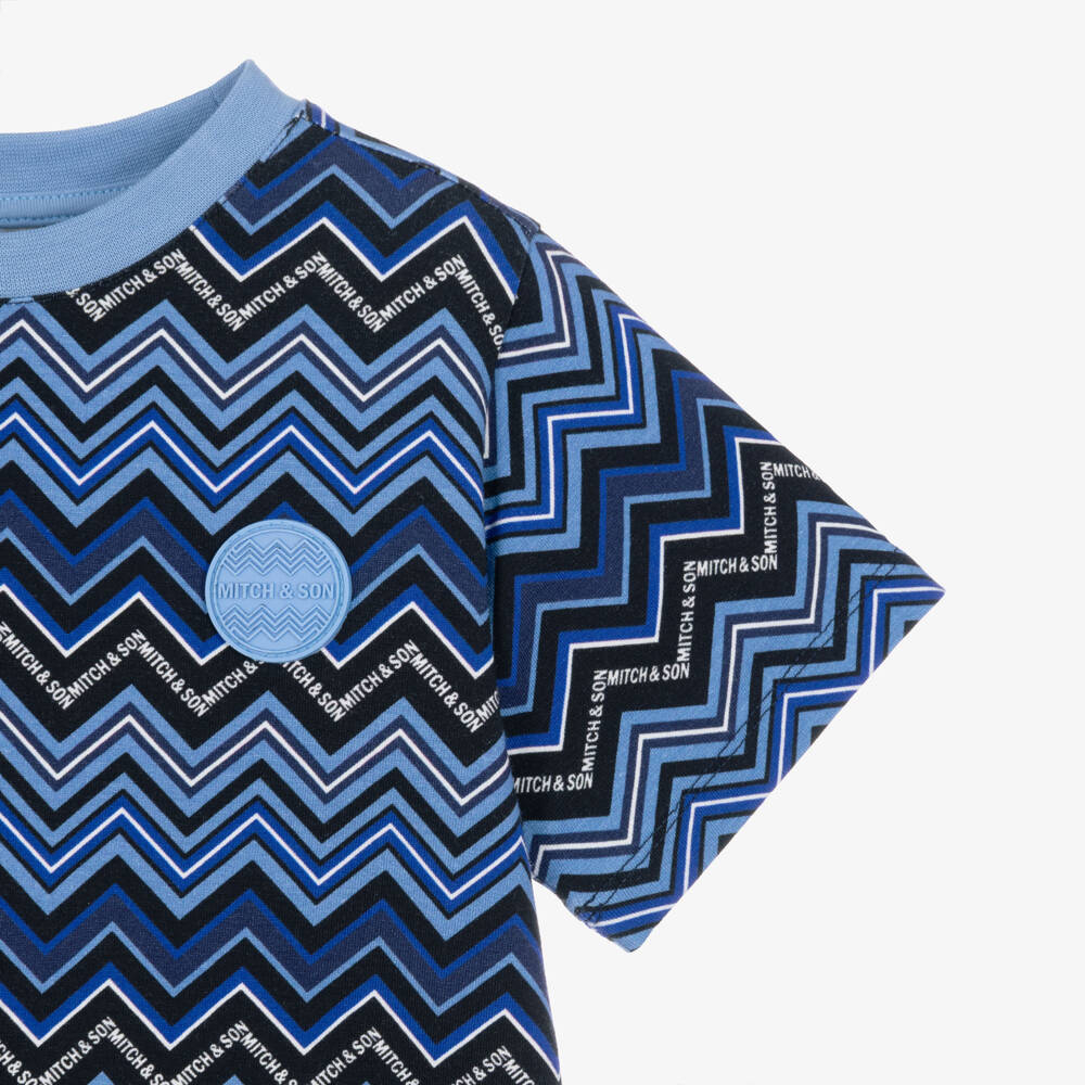 Mitch & Son-Boys Blue Zigzag T-Shirt | Childrensalon