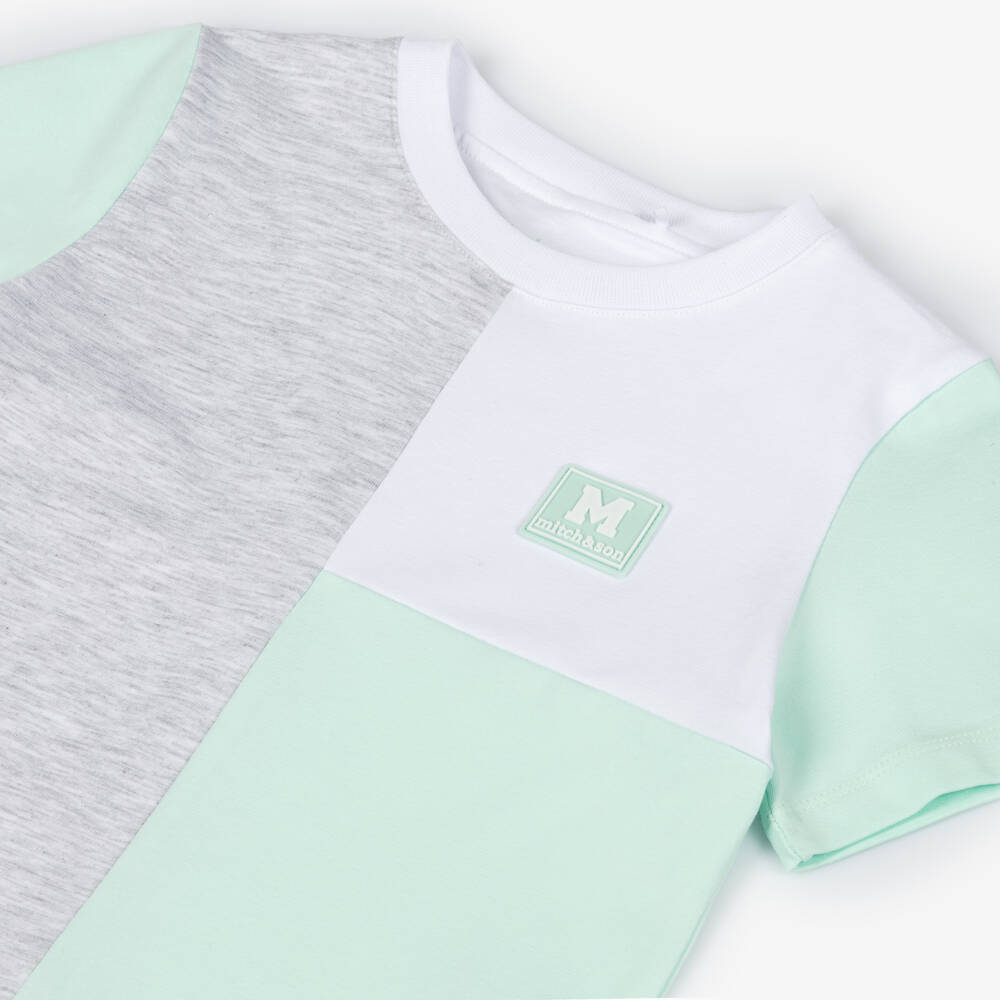 Mitch & Son-Boys Green & Grey Colour Block Shorts Set | Childrensalon