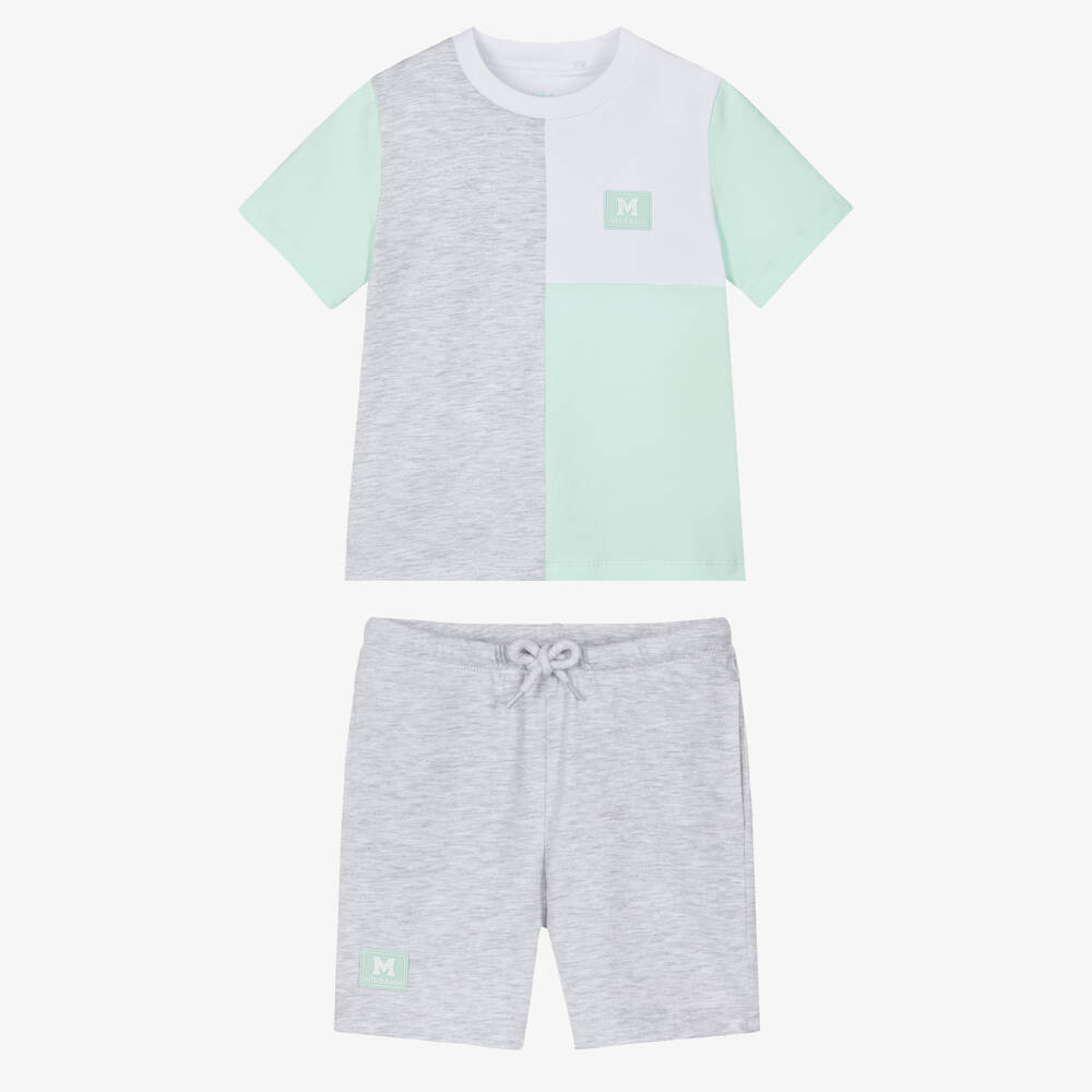 Mitch & Son-Boys Green & Grey Colour Block Shorts Set | Childrensalon
